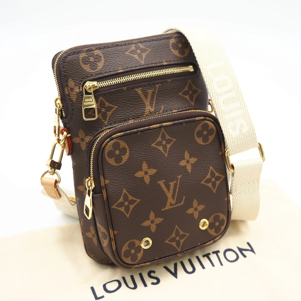 Louis Vuitton Monogram Utility Canvas Leather Crossbody Bag Beige Brown